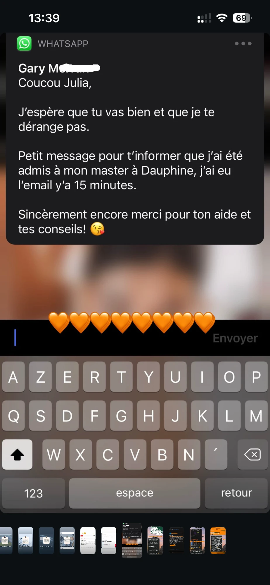 Message d'un élève admis en master à Dauphine
