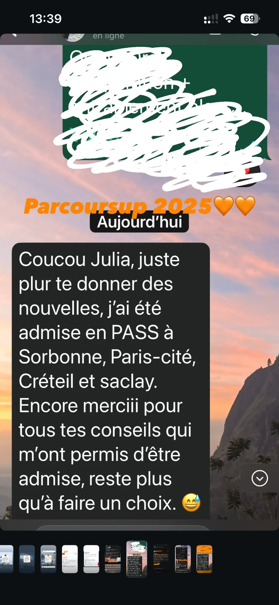 Message d'une élève admise en PASS à Sorbonne, Paris Cité, Créteil et Saclay
