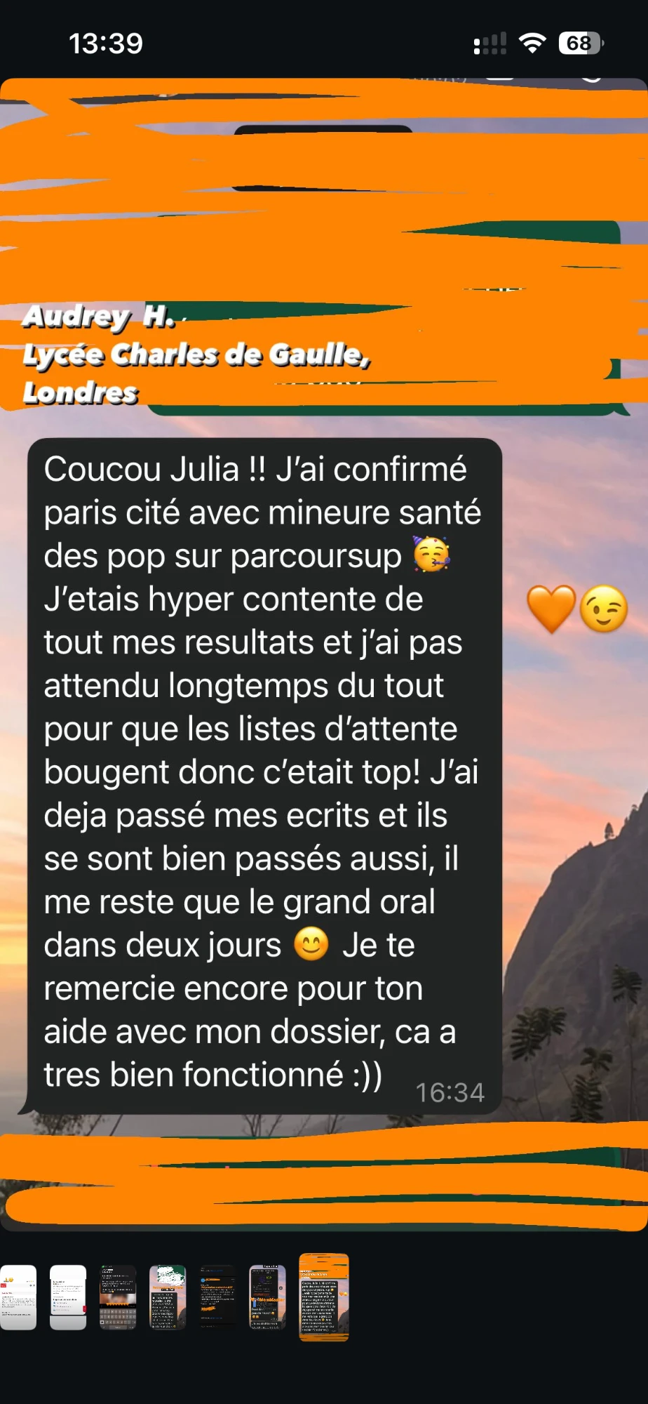 Message d'Audrey, élève admise en PASS à Paris Cité, Lycée Charles de Gaulle Londres